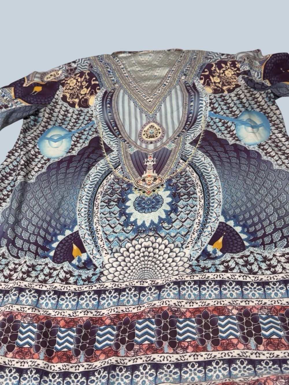 Boho Printed V-Neck Tunic Top in Navy XL - Picture 4 of 7